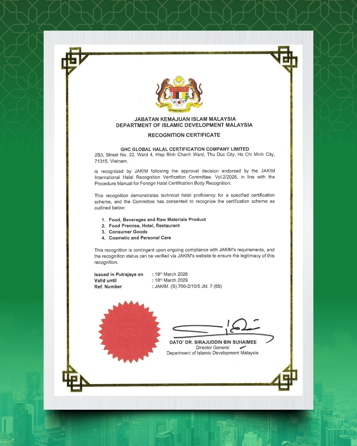 GHC đạt công nhận từ JAKIM - cột mốc mới trong hành trình mở rộng năng lực chứng nhận